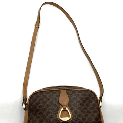 Celine Macadam Shoulder Bag Gold Hardware Vintage Pvc/leather Brown Women