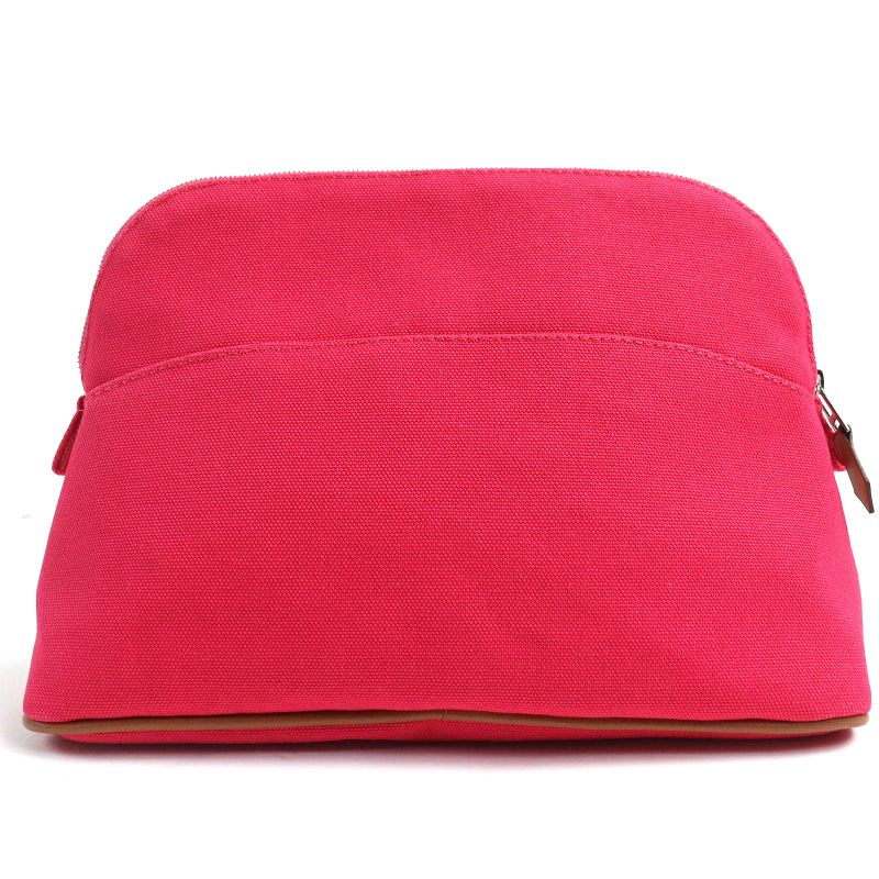 Hermes Bolide Pouch MM Hibiscus H Logo Embroidery Leather Use 100% Cotton