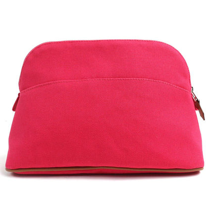 Hermes Bolide Pouch MM Hibiscus H Logo Embroidery Leather Use 100% Cotton