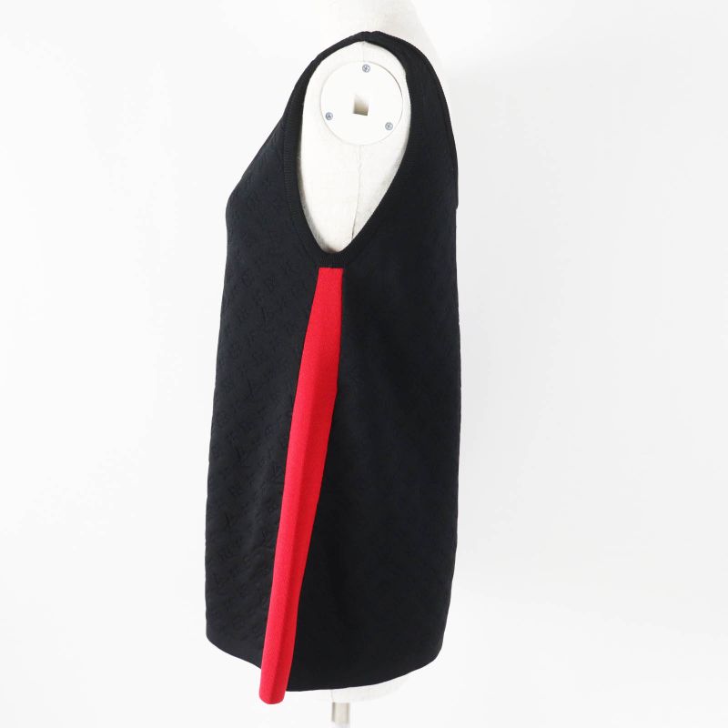 Louis Vuitton Silk Embossed Monogram Sporty Tank Top Black Red Gold Hardware S