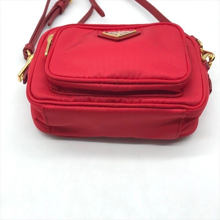 Prada Triangle Logo Nylon Mini 2-Way Pouch Shoulder Bag Red