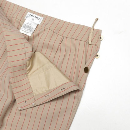 Chanel Pants Size 40 Striped Pattern CC Logo Coco Mark Button Made In Italy