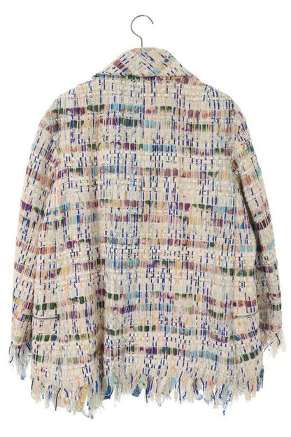 Chanel P58626v44610 Coco Mark Button Fringe Tweed Jacket Ladies 38