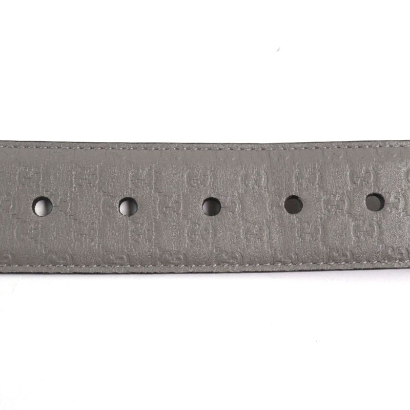 Gucci 281548 Leather Micro Guccissima Logo Engraved Belt Gray Gold Hardware