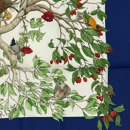 Hermes Carre 90 U Coeur DES BOIS In The Woods Navy 100% Silk Scarf