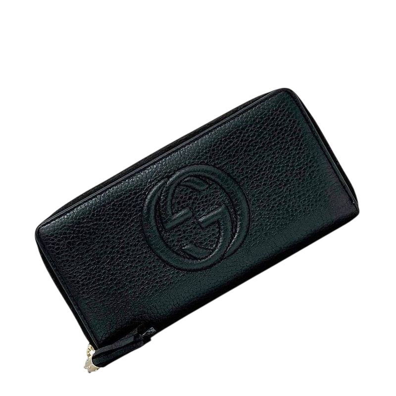 Gucci Round Zipper Long Wallet Black Interlocking 598147