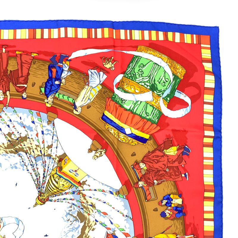 Hermes Carre 90 Prieres AU VENT Prayer In The Wind Silk Scarf Red X Blue