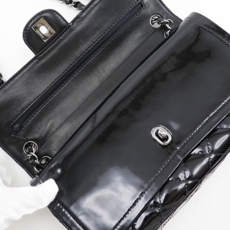 Chanel Chain Shoulder Matelasse Double Flap Patent Leather Black Women's