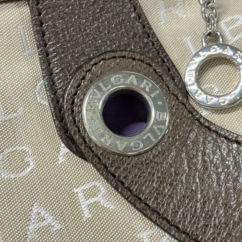 Bvlgari Boston Bag Logomania Beige And Dark Brown Leather