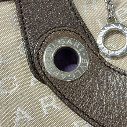 Bvlgari Boston Bag Logomania Beige And Dark Brown Leather