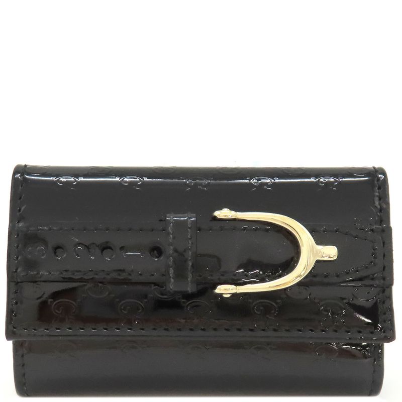 Gucci Key Case Micro Gucci Guccissima Horsebit Patent Leather Black Gold Hardware