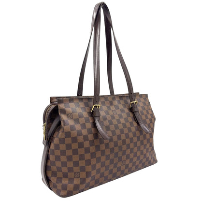 Louis Vuitton Chelsea Damier Ebene Shoulder Bag Leather Brown Tote Gold — view 2