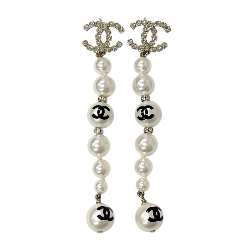 Chanel Earrings Earring Gold Black Coco Mark Rhinestone