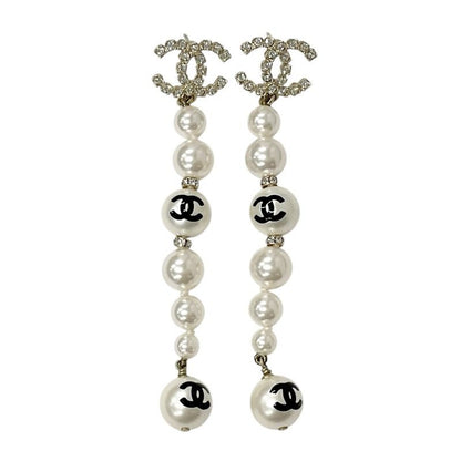 Chanel Earrings Earring Gold Black Coco Mark Rhinestone