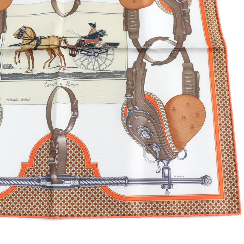Hermes 25SS Gavroche Twill Caric-a-pomp 100% Silk Blanc/orange/brun Scarf With