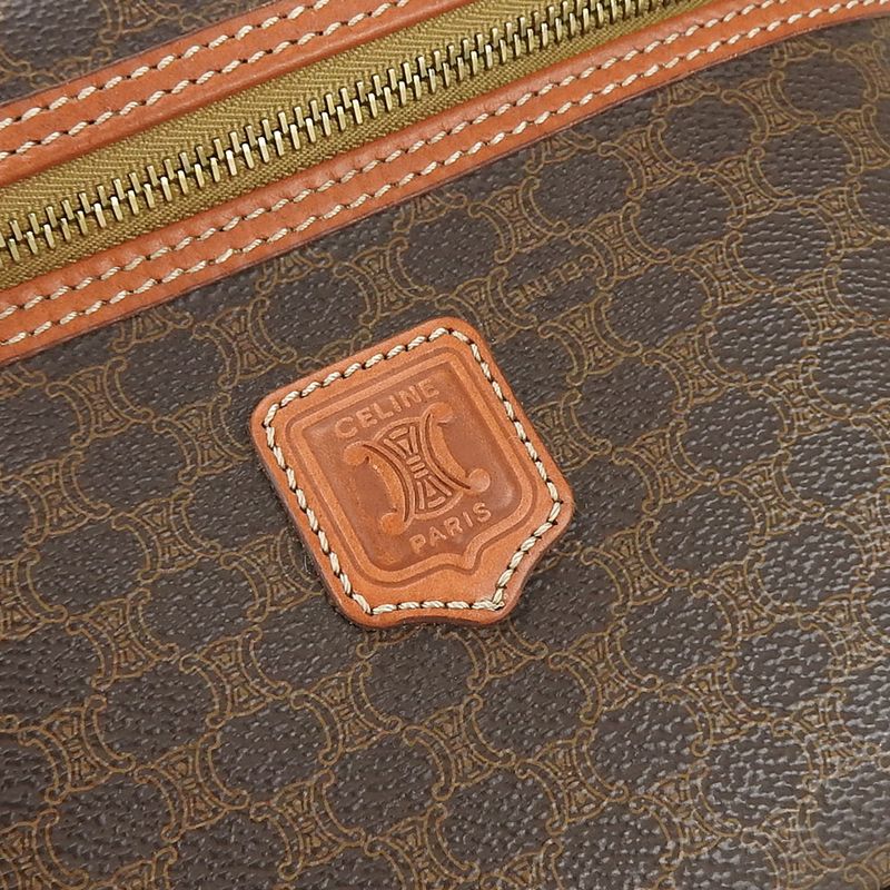 Celine Handbag Macadam PVC Leather Brown Gold Hardware Vanity Bag Pouch Ladies