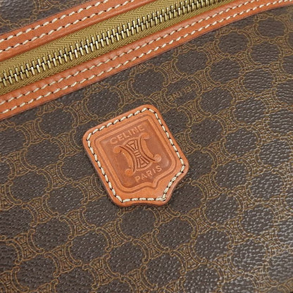 Celine Handbag Macadam PVC Leather Brown Gold Hardware Vanity Bag Pouch Ladies