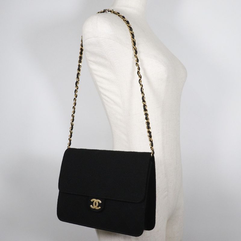 Chanel Chain Shoulder Matelasse Cotton Black Ladies Shoulder Bag