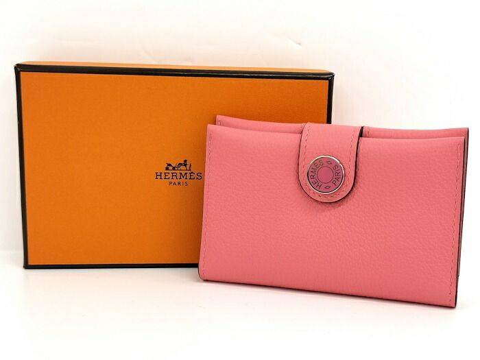Hermes RMS Card Case Business Card Holder Leather Rose Texas Pinkish Stamped K