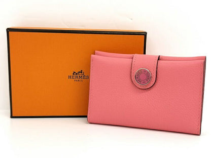 Hermes RMS Card Case Business Card Holder Leather Rose Texas Pinkish Stamped K