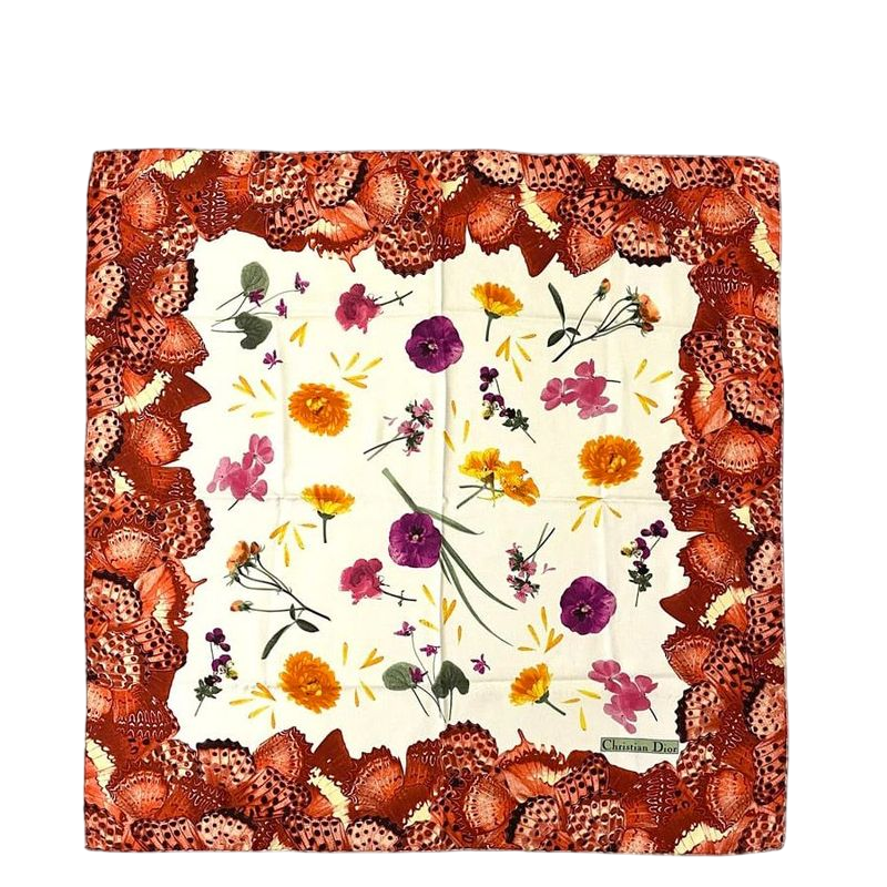 Christian Dior Scarf Red Beige White Multicolor