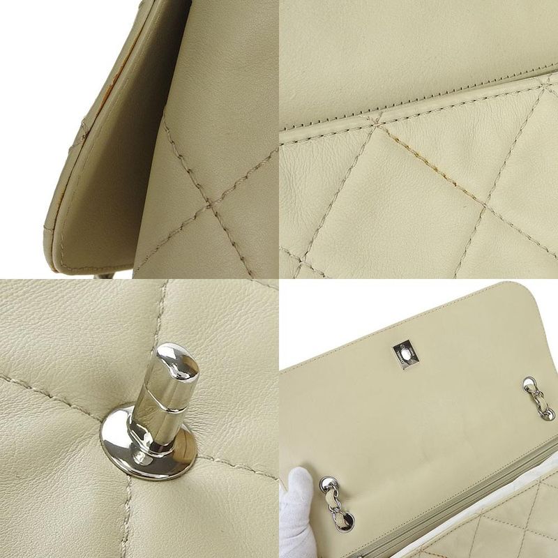 Chanel Shoulder Bag Matelasse Large Calf Beige Ivory Silver Hardware Chain 15th