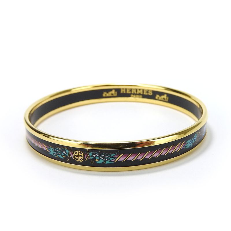 Hermes Bracelet Emile PM Metal Cloisonne Multicolor Black Gold Hardware