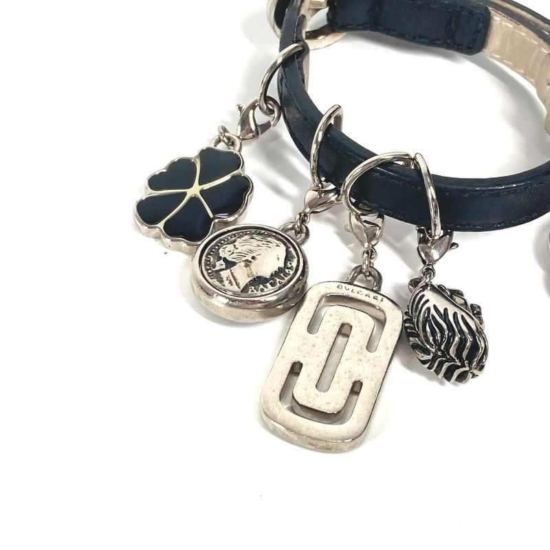 Bvlgari Bulgari Bracelet Icon Logo Charm Leather Black