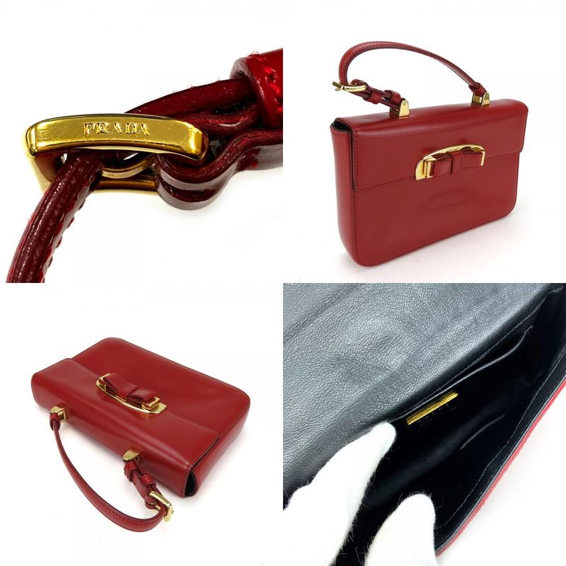 Prada Handbag Bn1670 Calf Rosso Red Gold Hardware Mini Bag Ribbon Ladies Women