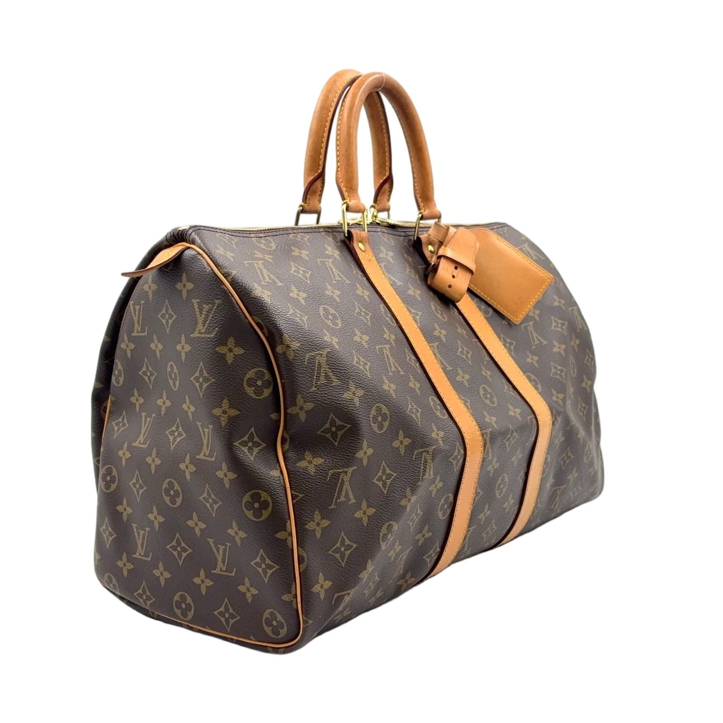 Louis Vuitton Keepall 45 Monogram Leather Brown Boston Bag Gold — view 2