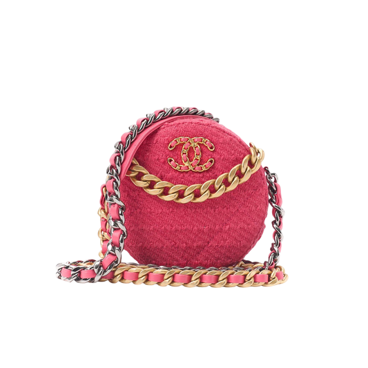 Chanel 19 Matelasse Chain Shoulder Tweed Pink With Gold And Silver Hardware