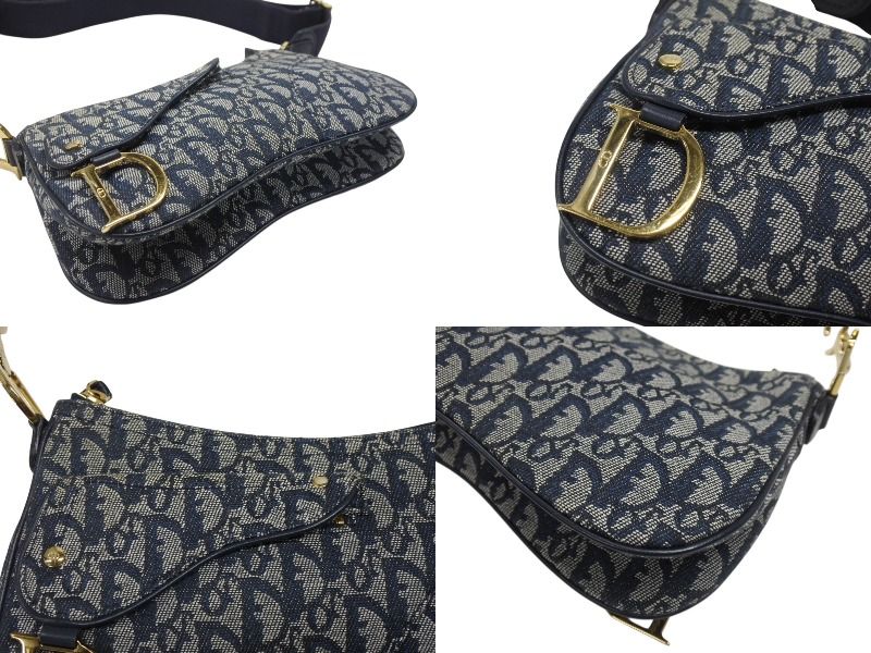 Dior Saddle Shoulder Bag Navy Trotter Pattern Galliano — view 5