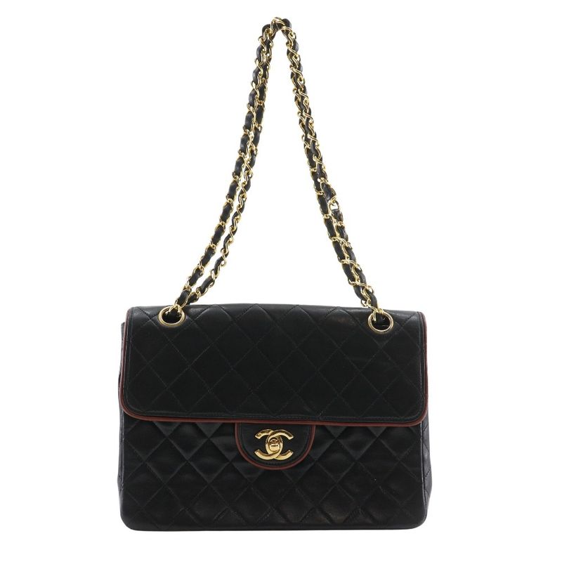 Chanel Chain Shoulder Matelasse Double Chain Lambskin Black Ladies Shoulder Bag