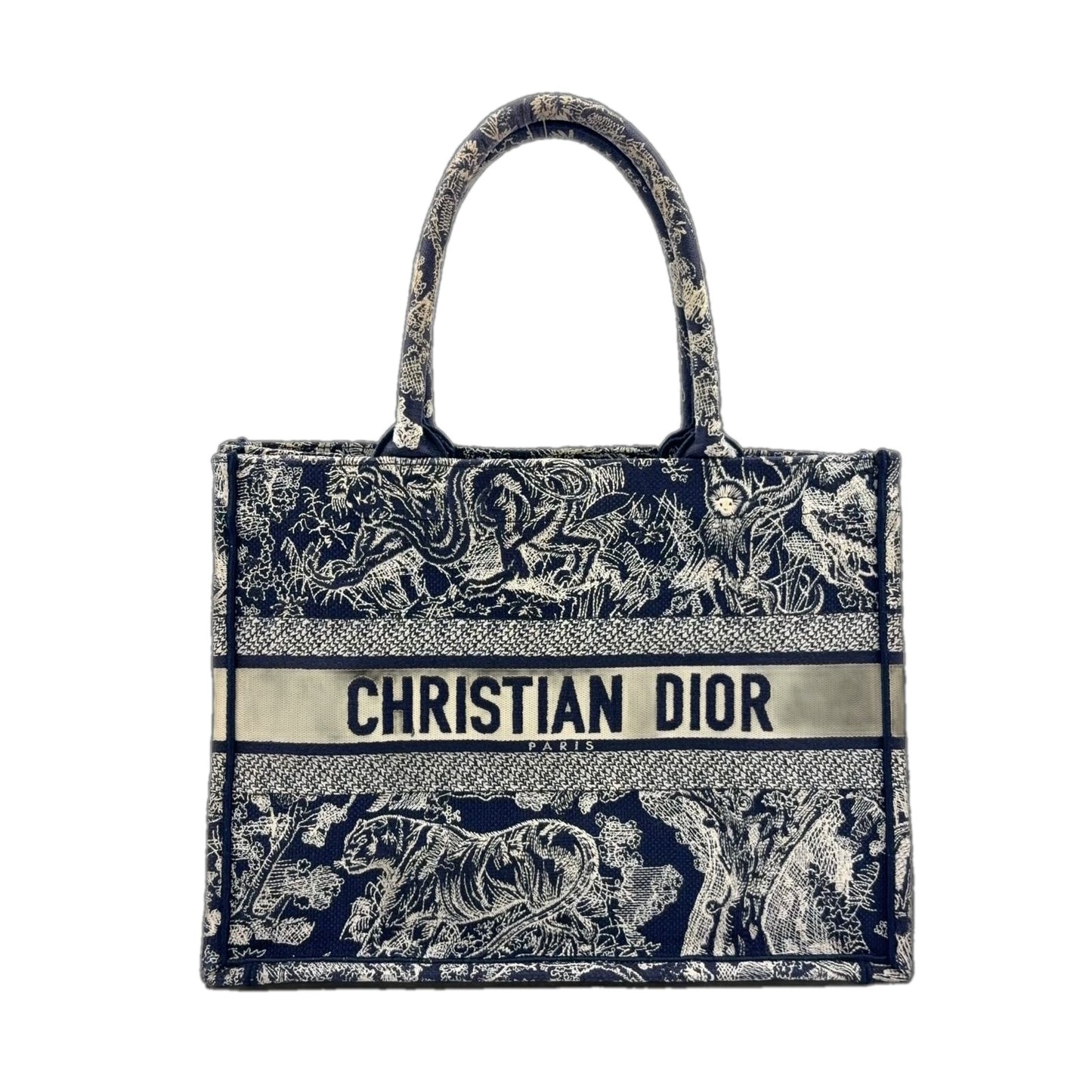 Dior Book Tote Toile de Jouy Reverse Embroidery Canvas Dark Navy
