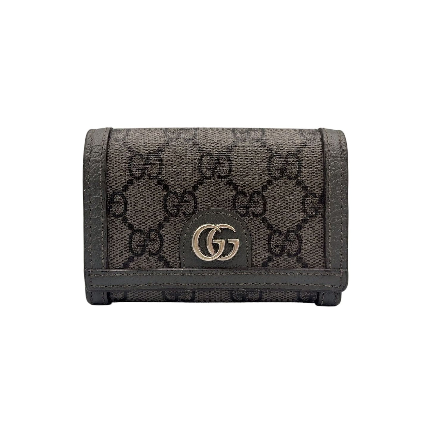 Gucci Ophidia GG Supreme Bifold Business Card Holder Leather Gray Case Silver