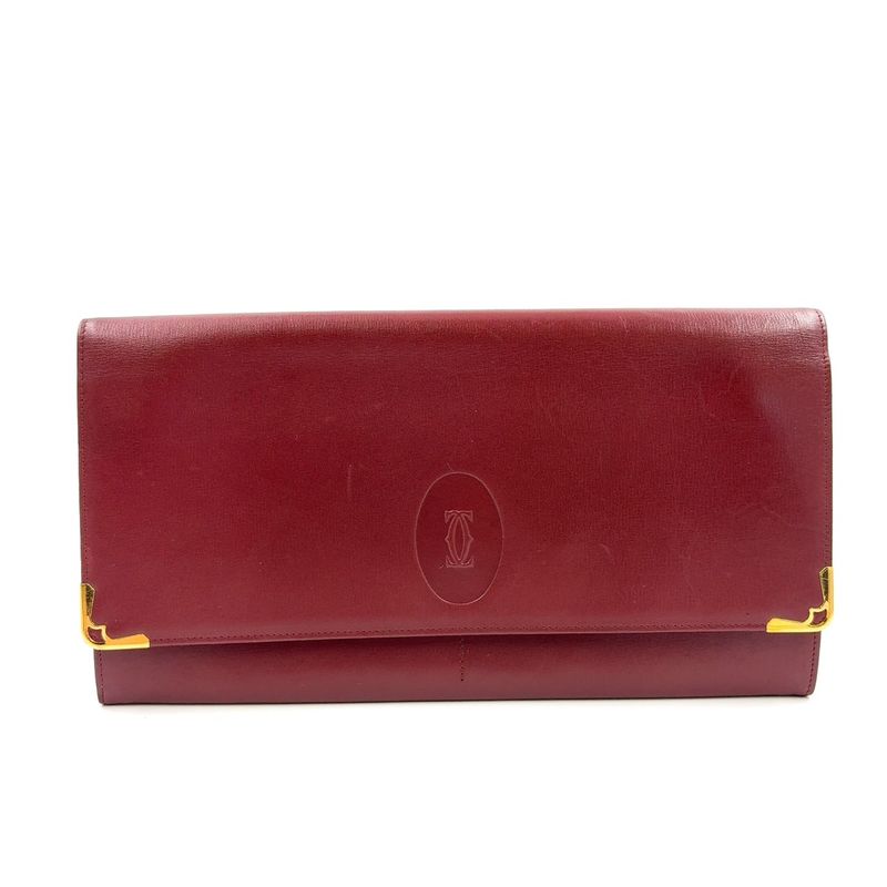 Cartier Mustline Leather Bordeaux Clutch Bag Gold 7 318 4 155