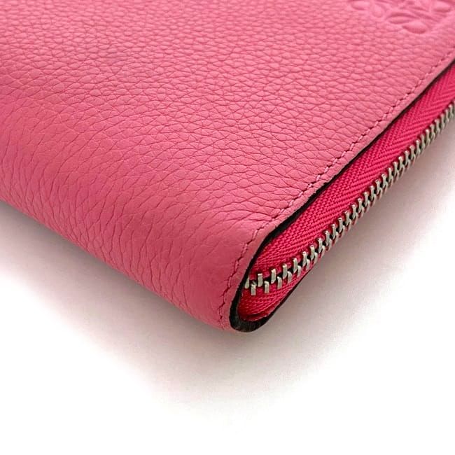 Loewe Round Zipper Long Wallet Pink Anagram Wallet Leather Preowned