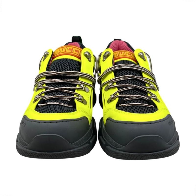 Gucci Sneakers Flash Trek 543162 7 1 2 Size Mesh Logo Yellow Grey Pink Gucci