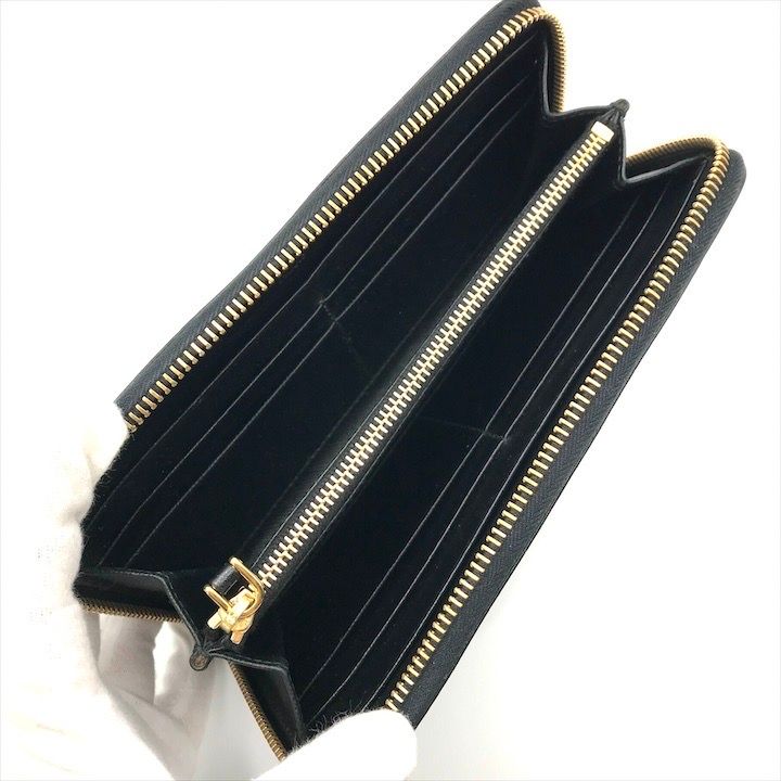 Prada Big Logo Saffiano Zip Around Wallet Black