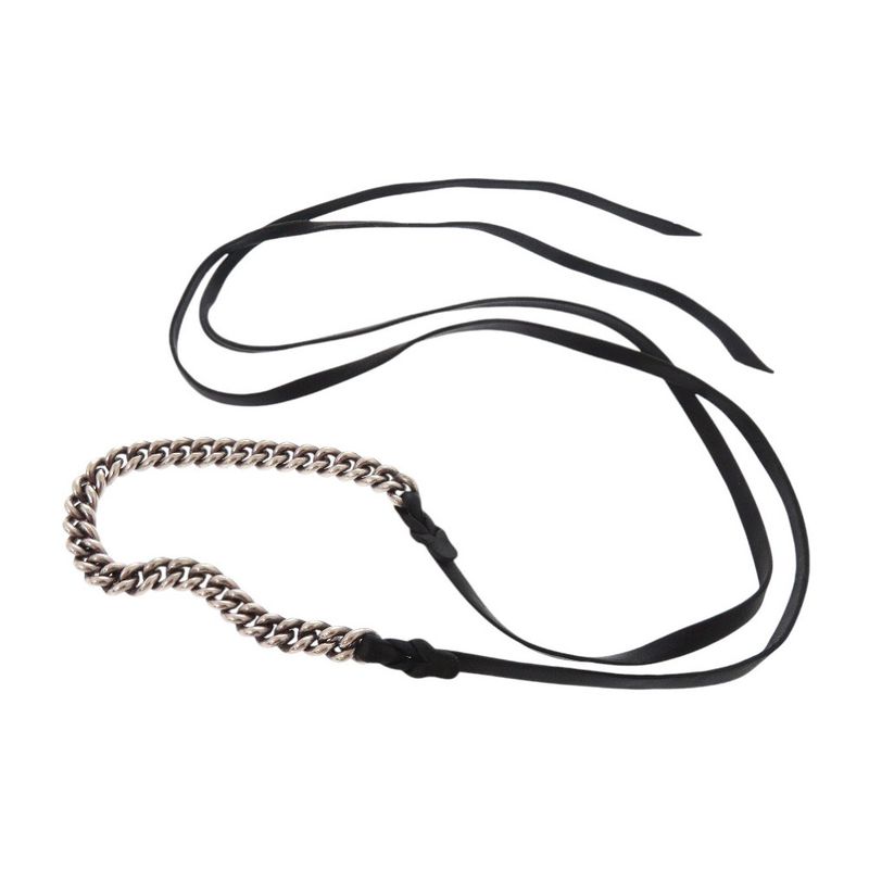 Hermes Vintage Chain Silver 925 Leather Bracelet Black 1312 Hermes