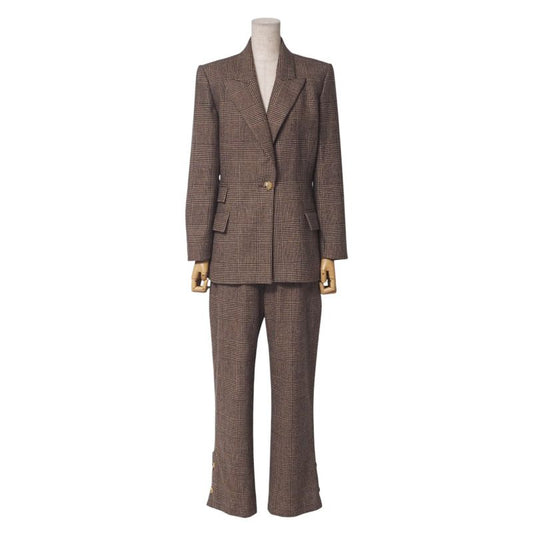 Celine Vintage Pantsuit Size 40 Tailored Jacket Gold Logo Decoration Hem Button