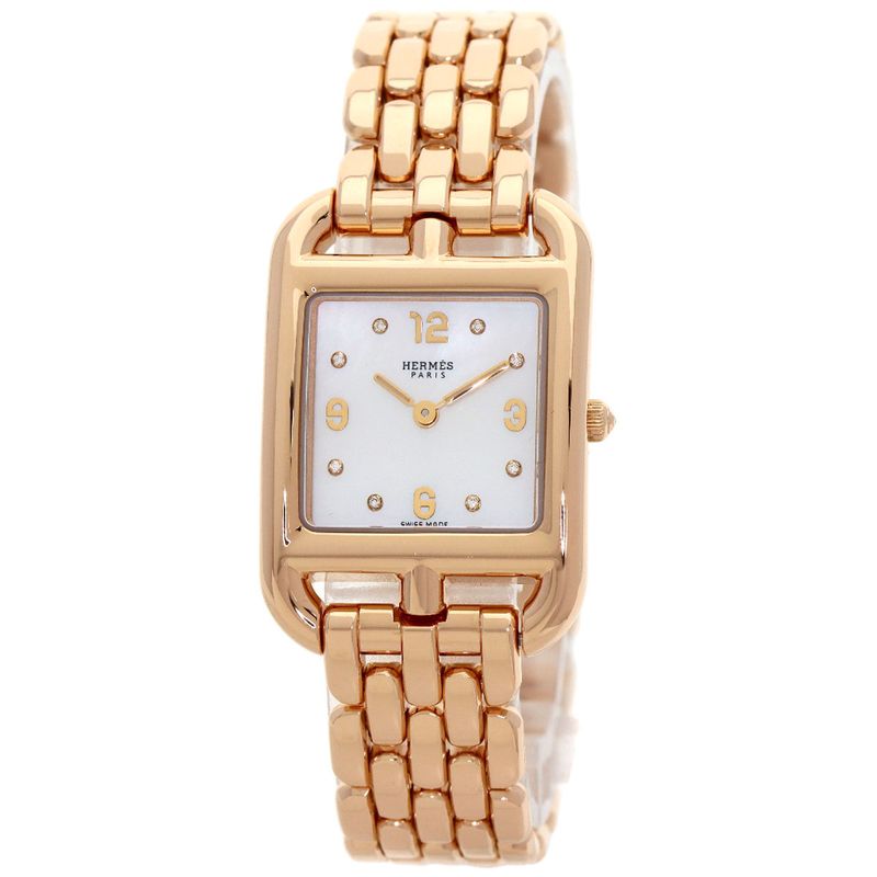 Hermes Cc1270a Cape Cod 8P Diamond Watch 18K Pink Gold Ladies