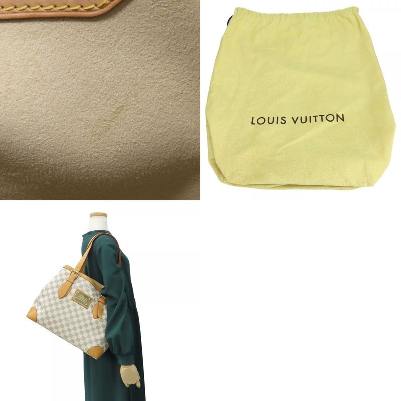Louis Vuitton Tote Bag Hampstead MM N51206 Damier Azure Nubuck White Gold