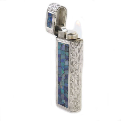 Cartier Oval Opal Mosaic Outer Jacket Roller Gas Lighter Silver Blue Men's
