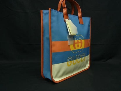 Gucci Nylon 550763 Interlocking G Handbag Tote Bag Ladies Light Blue Bm9739