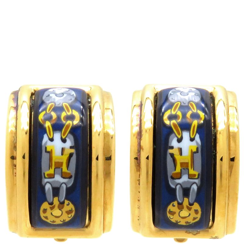 Hermes Earring Emile GP Cloisonne Navy X Gold Cloisonne [box