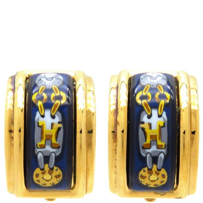 Hermes Earring Emile GP Cloisonne Navy X Gold Cloisonne [box
