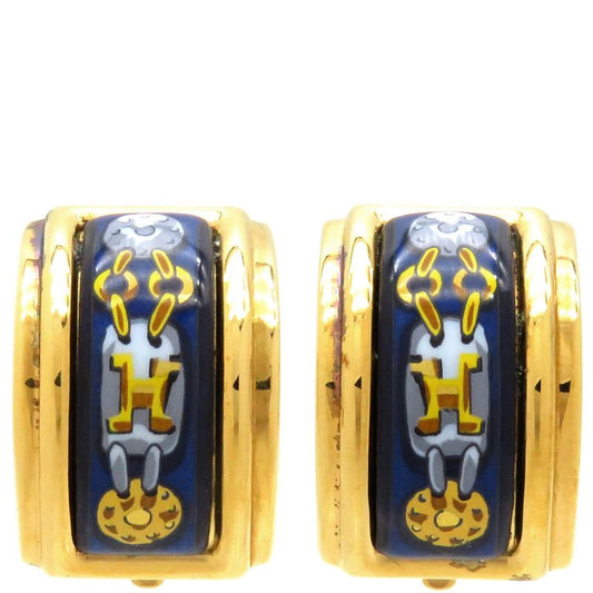 Hermes Earring Emile GP Cloisonne Navy X Gold Cloisonne [box