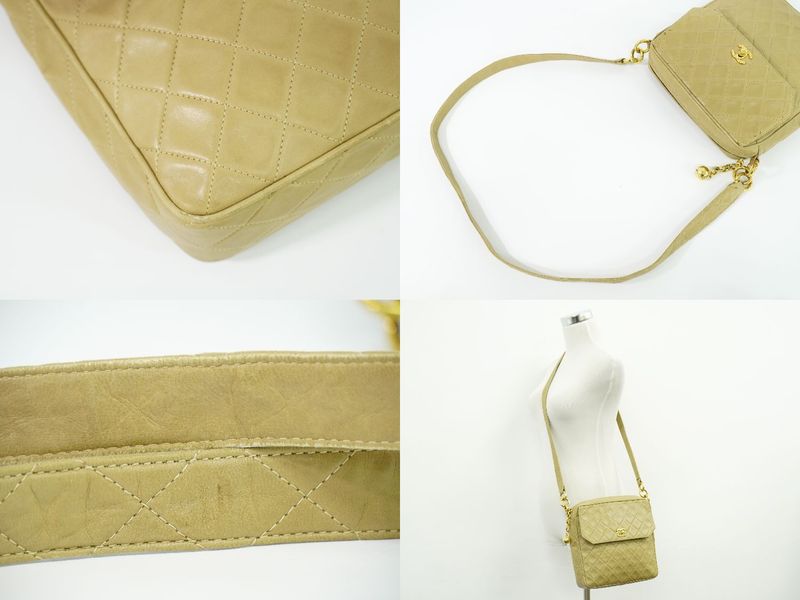 Authentic Chanel Coco Mark Matelasse Shoulder Bag Pochette Lambskin Leather