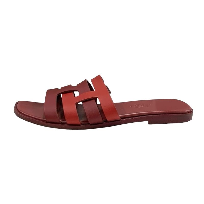 Hermes Amica Sandals Shoes Leather Wine Red Flat Sandals Mules